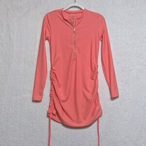 Mott50 Womens Long Sleeve Swim Dress Coral Neon Small UPF 50 Ruche Modest Beachy